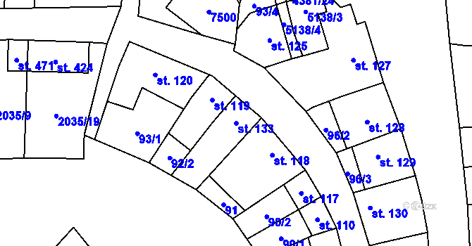Parcela st. 133 v KÚ Bánov, Katastrální mapa