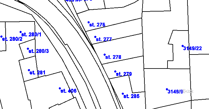 Parcela st. 278 v KÚ Bánov, Katastrální mapa