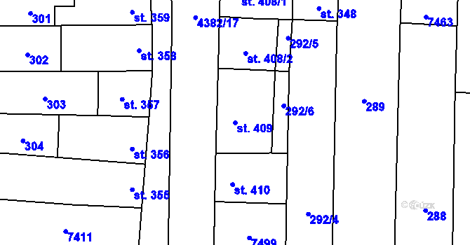Parcela st. 409 v KÚ Bánov, Katastrální mapa