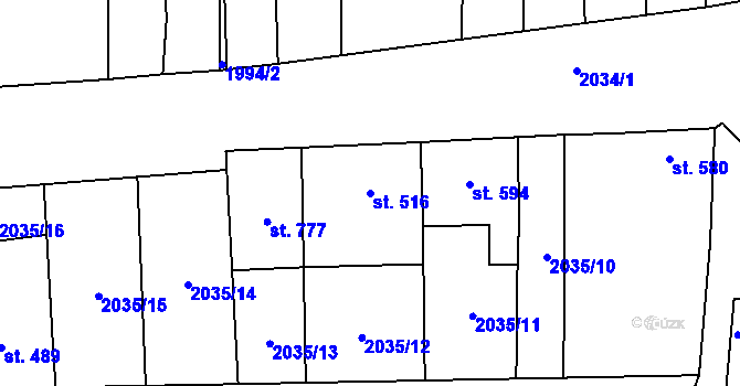 Parcela st. 516 v KÚ Bánov, Katastrální mapa