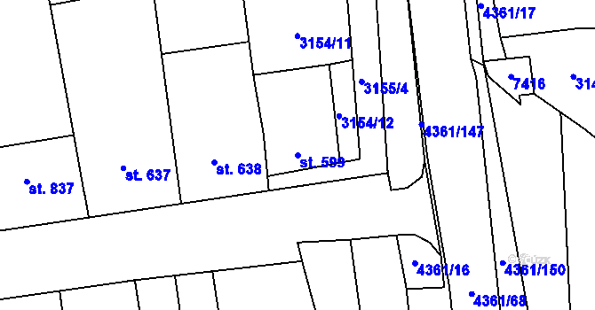 Parcela st. 599 v KÚ Bánov, Katastrální mapa