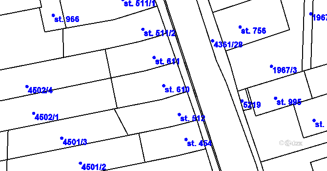 Parcela st. 610 v KÚ Bánov, Katastrální mapa