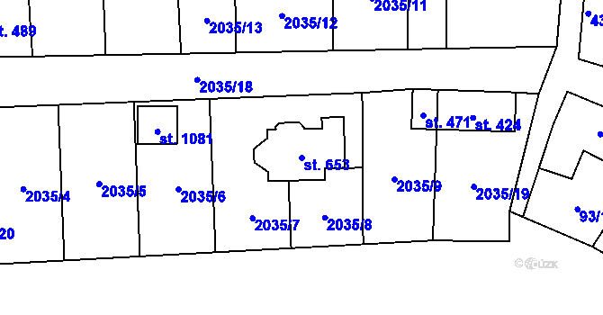 Parcela st. 653 v KÚ Bánov, Katastrální mapa