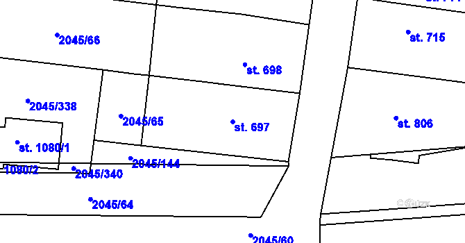 Parcela st. 697 v KÚ Bánov, Katastrální mapa