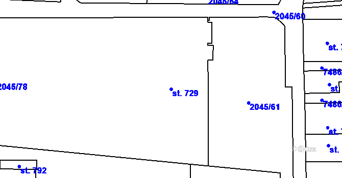 Parcela st. 729 v KÚ Bánov, Katastrální mapa