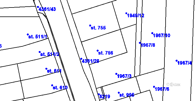 Parcela st. 756 v KÚ Bánov, Katastrální mapa
