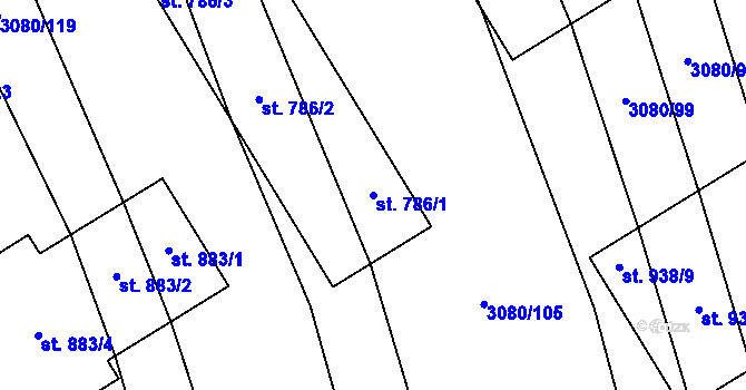 Parcela st. 786/1 v KÚ Bánov, Katastrální mapa