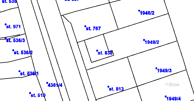 Parcela st. 838 v KÚ Bánov, Katastrální mapa