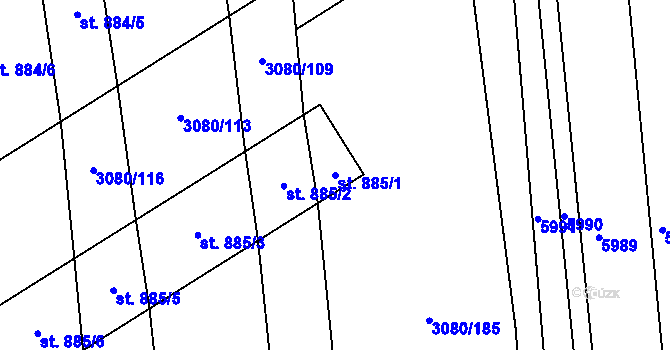 Parcela st. 885/1 v KÚ Bánov, Katastrální mapa