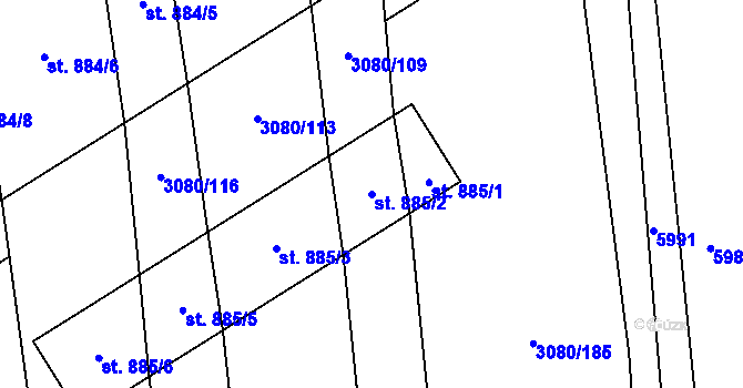 Parcela st. 885/2 v KÚ Bánov, Katastrální mapa