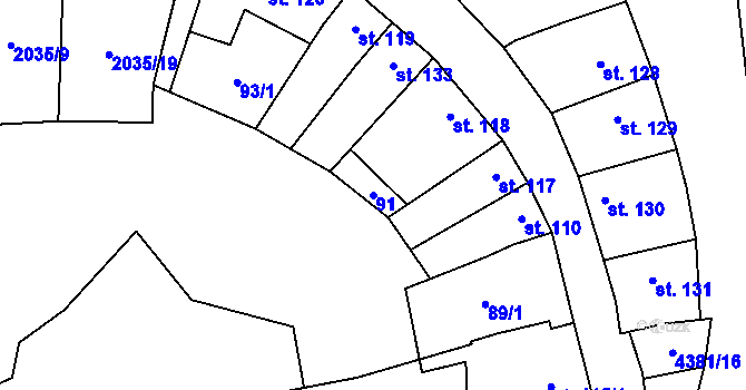 Parcela st. 91 v KÚ Bánov, Katastrální mapa