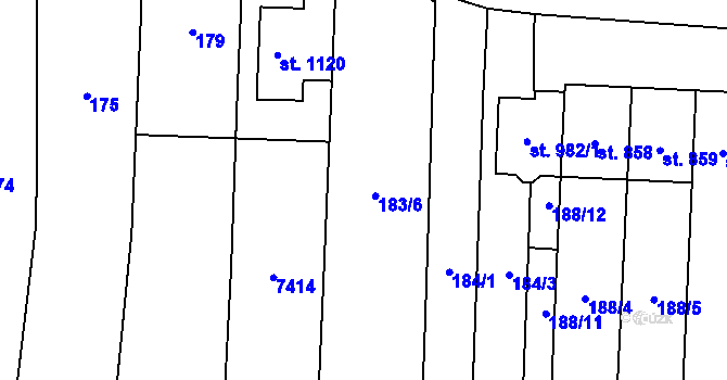Parcela st. 183 v KÚ Bánov, Katastrální mapa