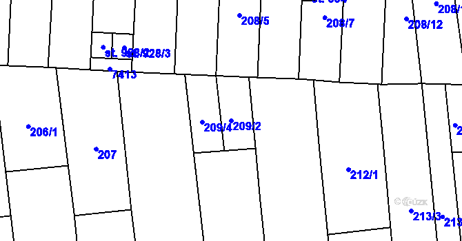 Parcela st. 209/2 v KÚ Bánov, Katastrální mapa