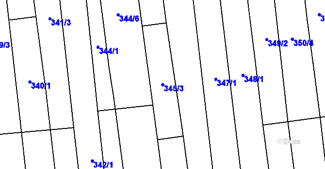 Parcela st. 345/3 v KÚ Bánov, Katastrální mapa