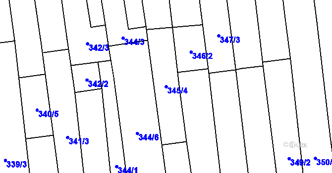 Parcela st. 345/4 v KÚ Bánov, Katastrální mapa