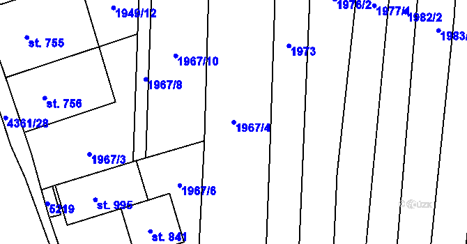 Parcela st. 1967/4 v KÚ Bánov, Katastrální mapa