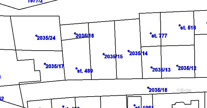 Parcela st. 2035/15 v KÚ Bánov, Katastrální mapa