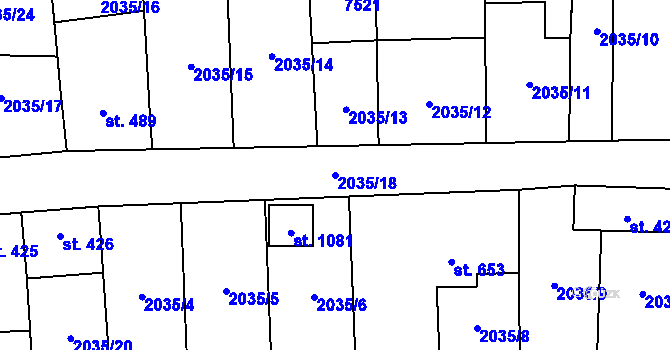 Parcela st. 2035/18 v KÚ Bánov, Katastrální mapa