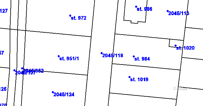 Parcela st. 2045/118 v KÚ Bánov, Katastrální mapa