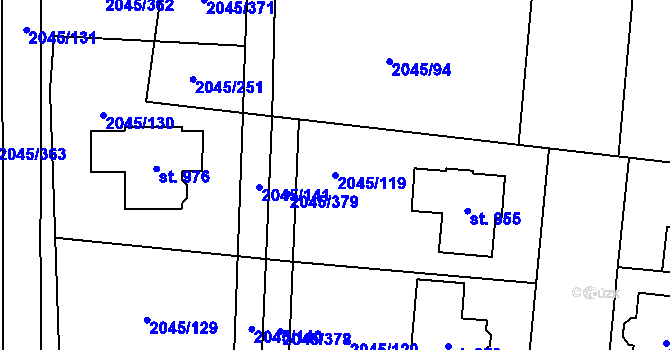 Parcela st. 2045/119 v KÚ Bánov, Katastrální mapa