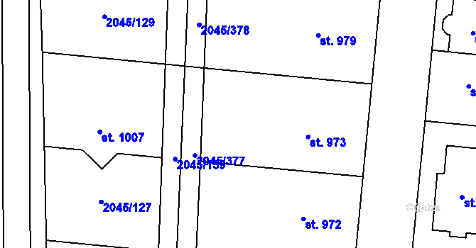 Parcela st. 2045/121 v KÚ Bánov, Katastrální mapa