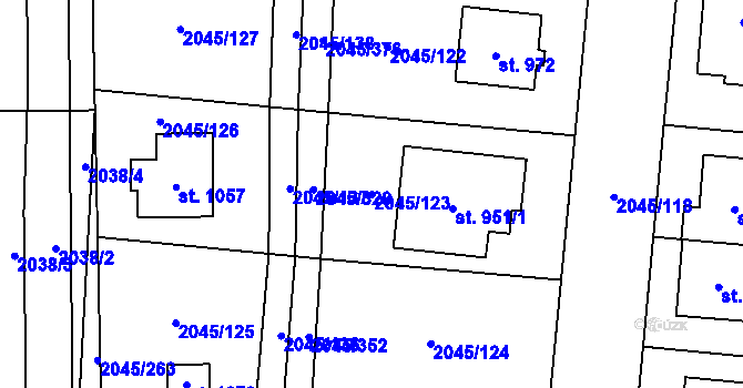 Parcela st. 2045/123 v KÚ Bánov, Katastrální mapa
