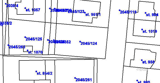 Parcela st. 2045/124 v KÚ Bánov, Katastrální mapa