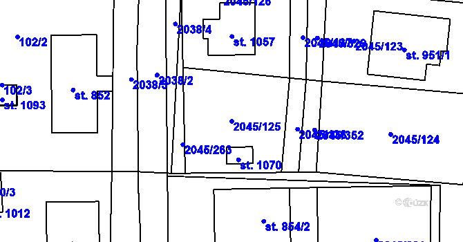 Parcela st. 2045/125 v KÚ Bánov, Katastrální mapa