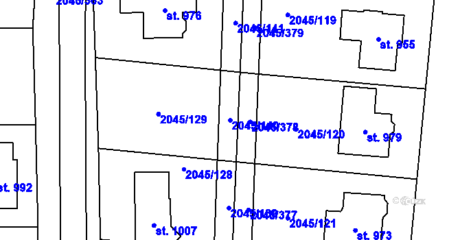Parcela st. 2045/140 v KÚ Bánov, Katastrální mapa