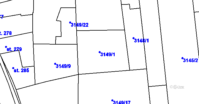 Parcela st. 3149/1 v KÚ Bánov, Katastrální mapa