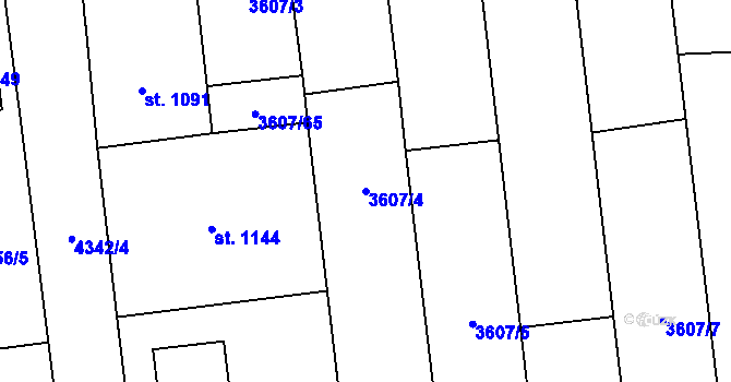 Parcela st. 3607/4 v KÚ Bánov, Katastrální mapa