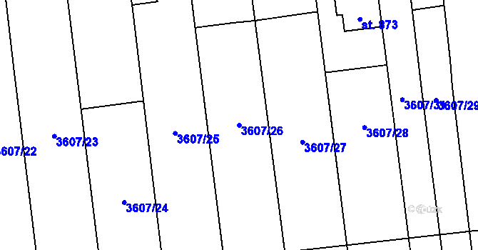 Parcela st. 3607/26 v KÚ Bánov, Katastrální mapa