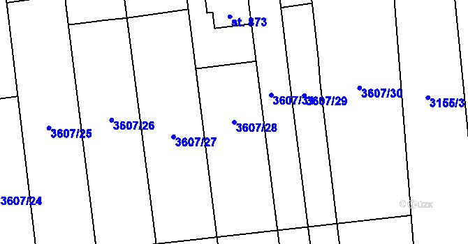 Parcela st. 3607/28 v KÚ Bánov, Katastrální mapa