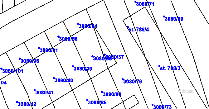 Parcela st. 3080/37 v KÚ Bánov, Katastrální mapa