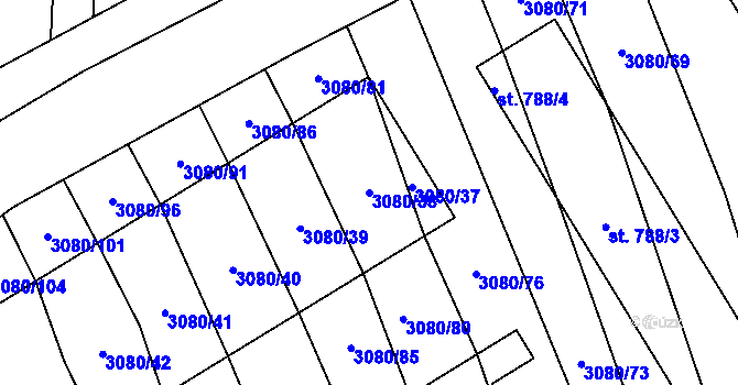 Parcela st. 3080/38 v KÚ Bánov, Katastrální mapa