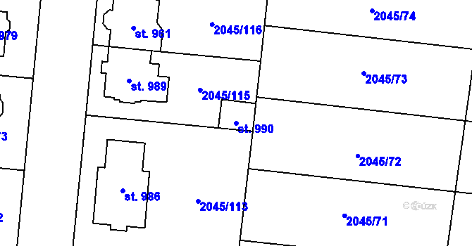 Parcela st. 990 v KÚ Bánov, Katastrální mapa