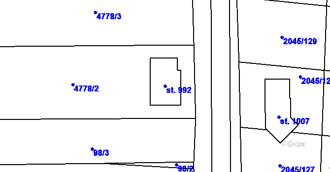 Parcela st. 992 v KÚ Bánov, Katastrální mapa