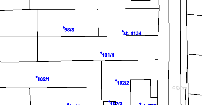 Parcela st. 101/1 v KÚ Bánov, Katastrální mapa