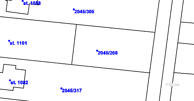 Parcela st. 2045/268 v KÚ Bánov, Katastrální mapa