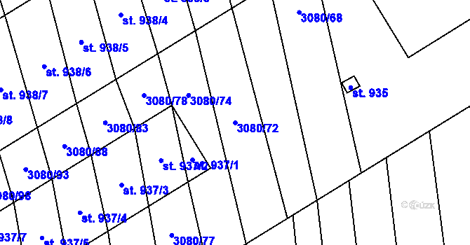 Parcela st. 3080/72 v KÚ Bánov, Katastrální mapa