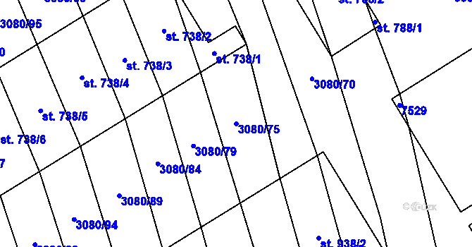 Parcela st. 3080/75 v KÚ Bánov, Katastrální mapa