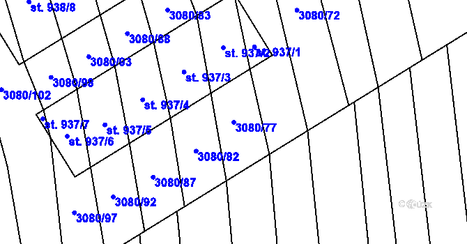 Parcela st. 3080/77 v KÚ Bánov, Katastrální mapa