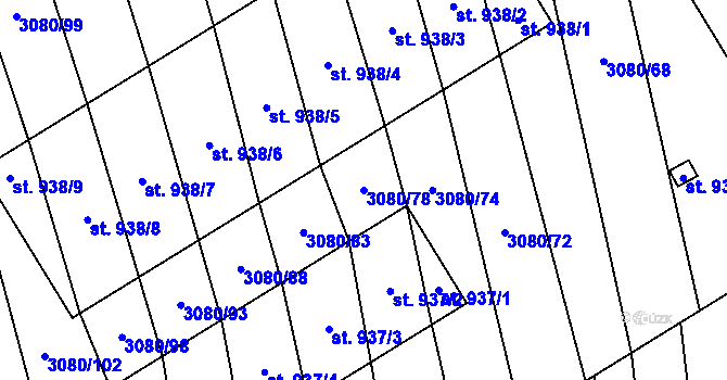 Parcela st. 3080/78 v KÚ Bánov, Katastrální mapa