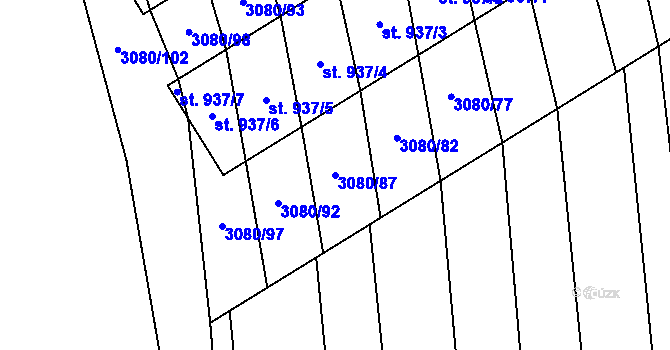 Parcela st. 3080/87 v KÚ Bánov, Katastrální mapa