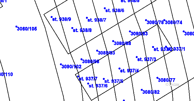 Parcela st. 3080/93 v KÚ Bánov, Katastrální mapa