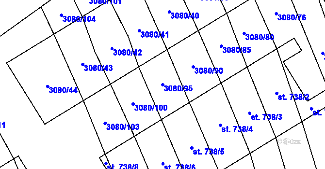 Parcela st. 3080/95 v KÚ Bánov, Katastrální mapa