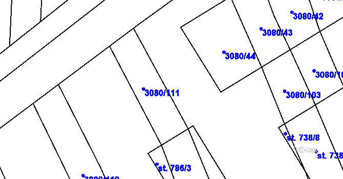 Parcela st. 3080/107 v KÚ Bánov, Katastrální mapa