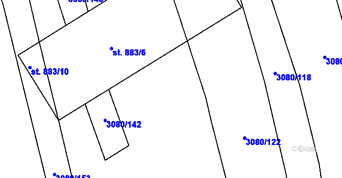 Parcela st. 3080/133 v KÚ Bánov, Katastrální mapa