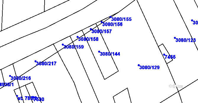 Parcela st. 3080/144 v KÚ Bánov, Katastrální mapa