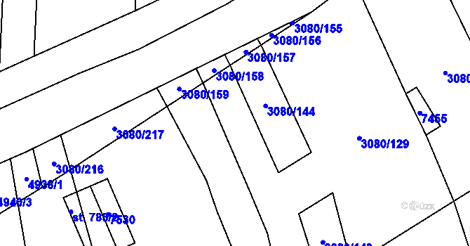 Parcela st. 3080/150 v KÚ Bánov, Katastrální mapa